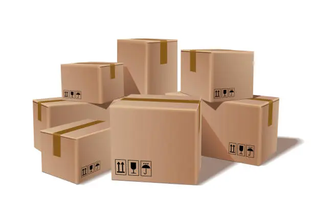 Vector illustration of Pile of stacked sealed goods cardboard boxes.