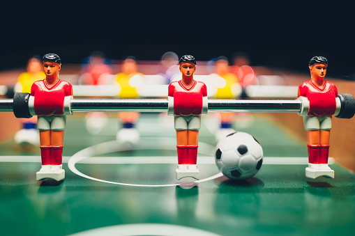 table football soccer game players (kicker), close-up view