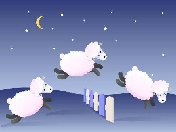 istock White sheepsjumping over the fence at night. Vector illustration 1012691294