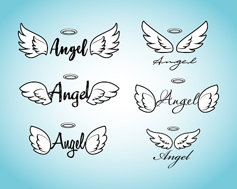 Doodle Flying Angel Wings With Halo Sketch Angelic Wings Freedom And ...