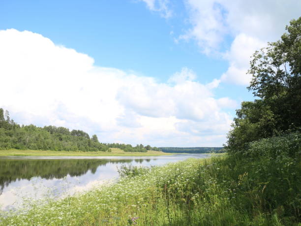 istock summer village landscape with large clouds 1012699182