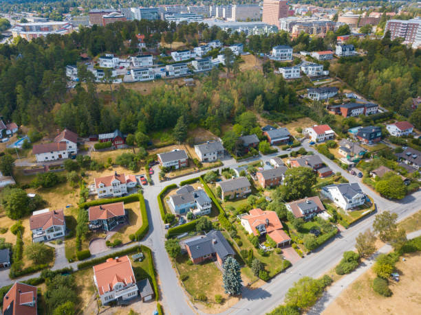 istock Flying over villa area, Edsviken, Sollentuna, Stockholm 1012702132