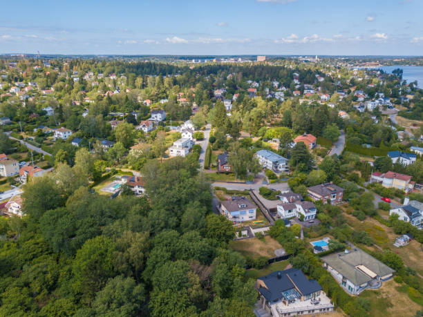 istock Flying over villa area, Edsviken, Sollentuna, Stockholm 1012702134