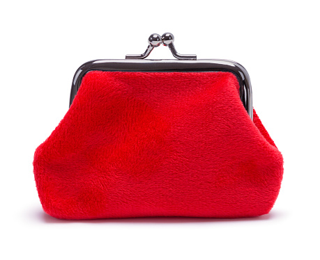 Red Velvet Coin Purse Isolated on White Background.