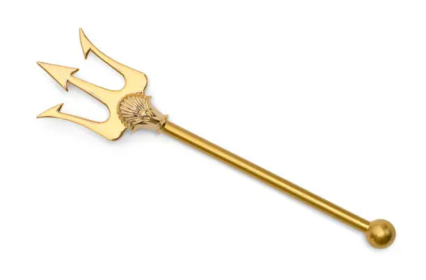 Gold Pointed Trident Isolated on a White Background.