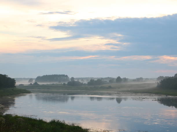 istock fishing foggy evening on the river 1012707430