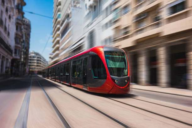 istock view of a moving tram in Casablanca - Morocco 1012712364