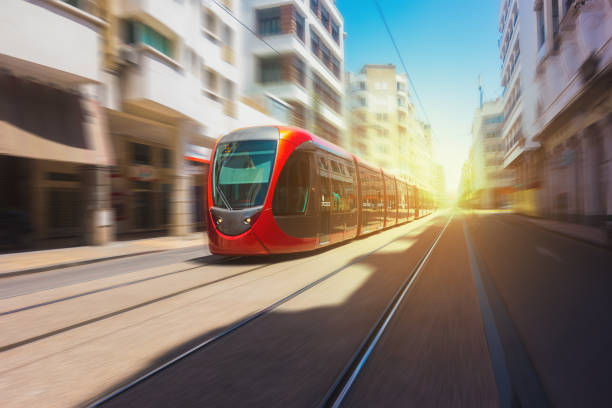 istock view of a moving tram in Casablanca - Morocco 1012712372