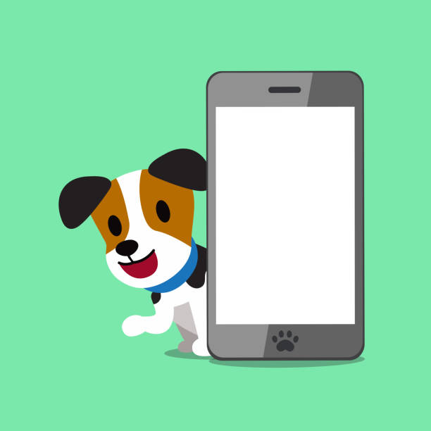 istock Vector cartoon character jack russell terrier dog and smartphone 1012713914