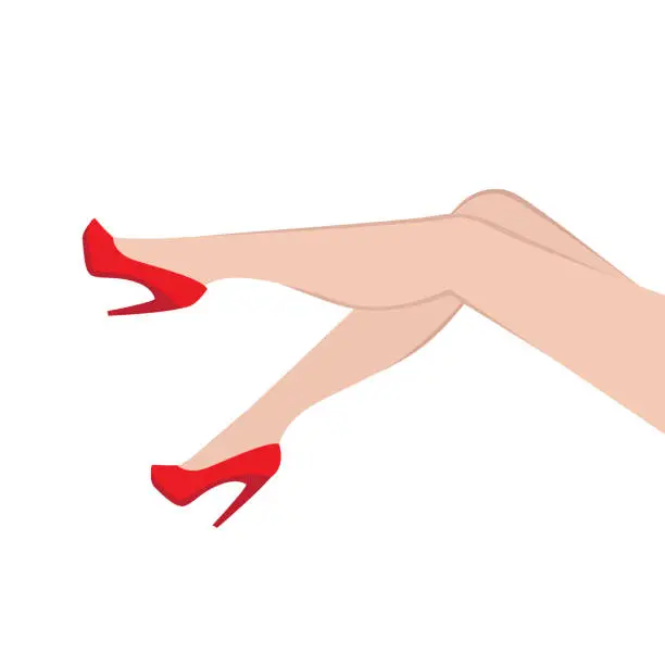 Vector illustration of Woman legs in red shoes. Cartoon vector illustration