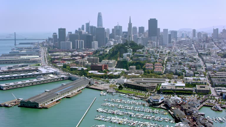 AERIAL North Beach with Telegraph Hill and the Financial District of San Francisco in the background