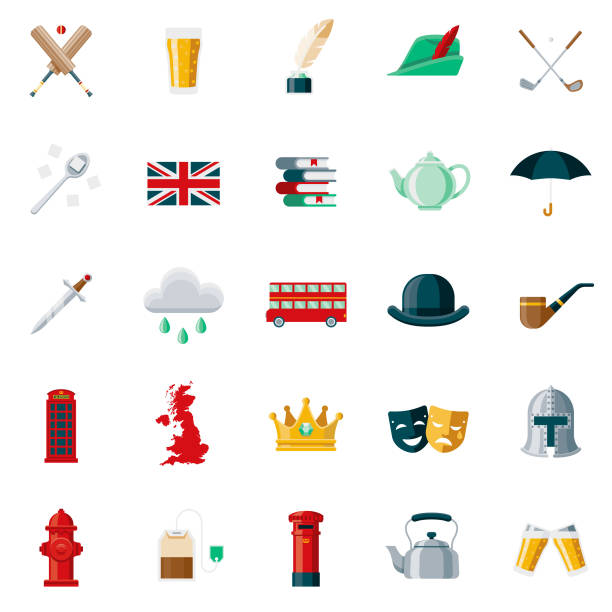 イギリスのフラットなデザイ��ン アイコンを設定 - interface icons british flag uk england点のイラスト素材／クリップアート素材／マンガ素材／アイコン素材