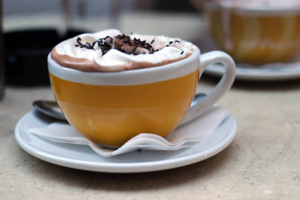 Close up of one Cup of cafe on table