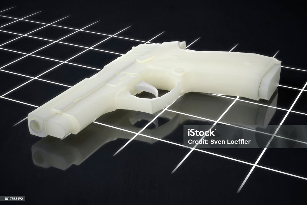 3d printed gun pistol manufactured using FLM and SLA processes 3d illustration Gun Stock Photo