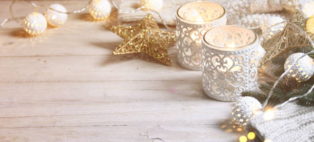 istock Cosy and soft winter background, knitted sweater and lights 1012778798