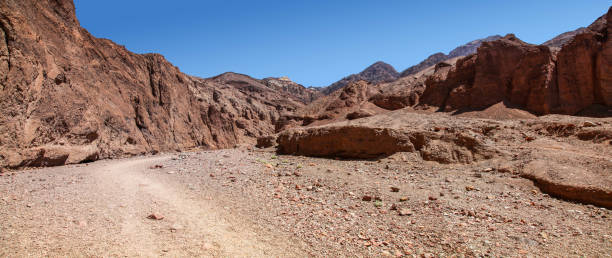 Panoramic view of Natural Bridge Canyon hiking trailhead in Death Valley National Park stock photo