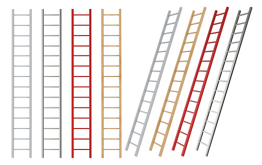 3d rendering wooden and chromium ladders isolated on white