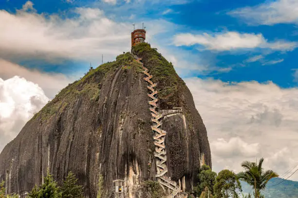 View of The Rock El Penol near the town of Guatape, Antioquia in Colombia.