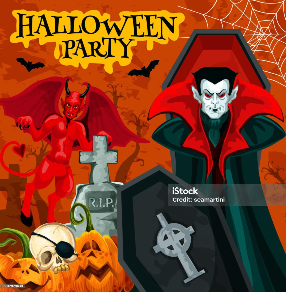 Poster Tiệc Đêm Halloween Với Ma Cà Rồng Kinh Dị Hình minh họa Sẵn ...