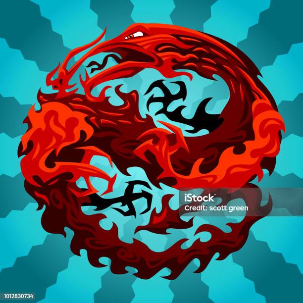Round Dragon Stock Illustration - Download Image Now - Blue, Flame, Computer Graphic