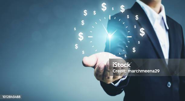 Businessman Holding Sign Clock Concept Business Time Is Money Stock Photo - Download Image Now