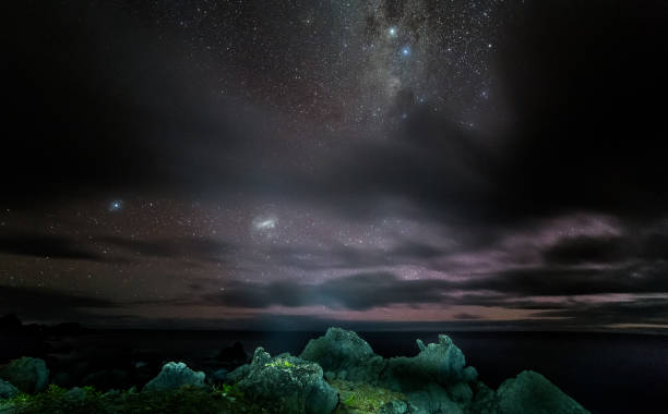 istock Cloudy night at the coast with the star galaxy 1012848128
