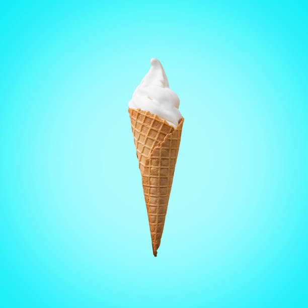 istock Ice cream in the cone on blue background. 1012850250
