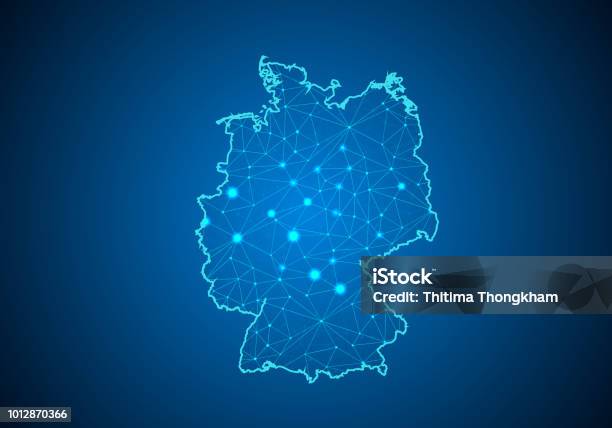 Abstract Mash Line And Point Scales On Dark Background With Map Of Germany Wire Frame 3d Mesh Polygonal Network Line Design Sphere Dot And Structure Communications Map Of Germanyvector Illustration Stock Illustration - Download Image Now