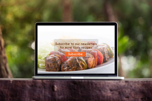Food blog subscribtion on laptop / computer screen concept