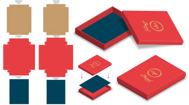 hard rigid box 3d mockup with dieline template a hard rigid box 3d mockup with dieline template box dieline drawings stock illustrations