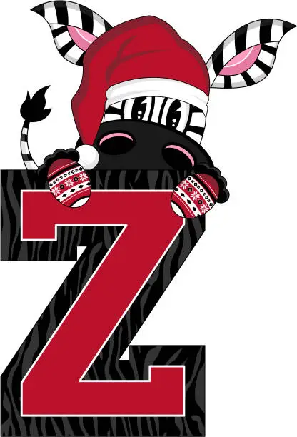 Vector illustration of Z is for Zebra in Santa Hat