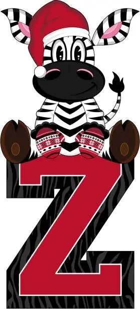 Vector illustration of Z is for Zebra in Santa Hat