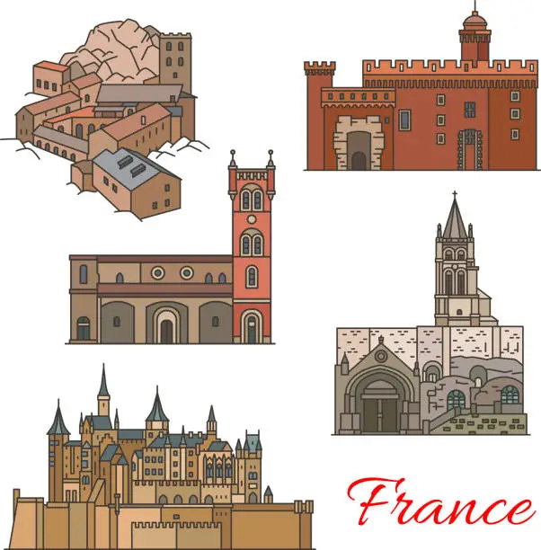 Vector illustration of Travel landmarks of France with tourist sights