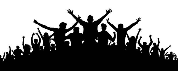party crowd menschen silhouette - sports event applauding cheering group of people stock-grafiken, -clipart, -cartoons und -symbole
