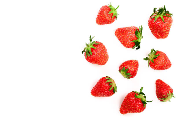 istock Strawberries isolated on white background with copy space for your text. Top view. Flat lay pattern 1012894574