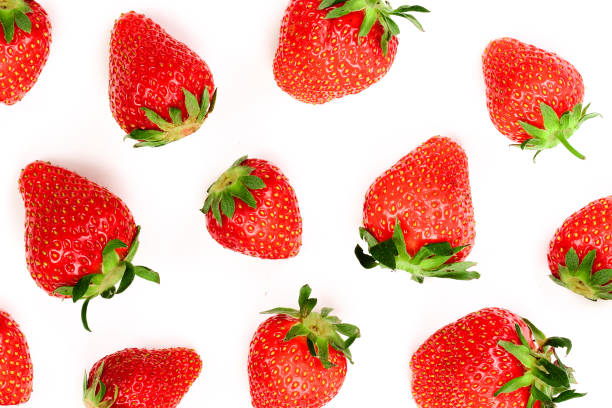 istock Strawberries isolated on white background with copy space for your text. Top view. Flat lay pattern 1012895102