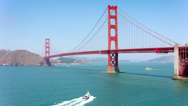 AERIAL Golden Gate Bridge in San Francisco in sunshine