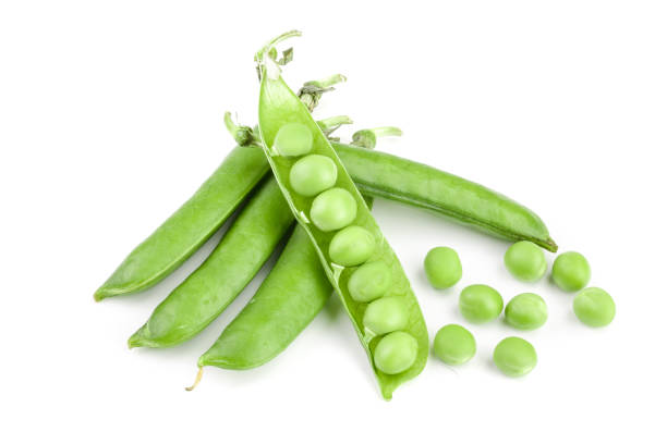 istock Fresh green pea pod isolated on white background 1012930318