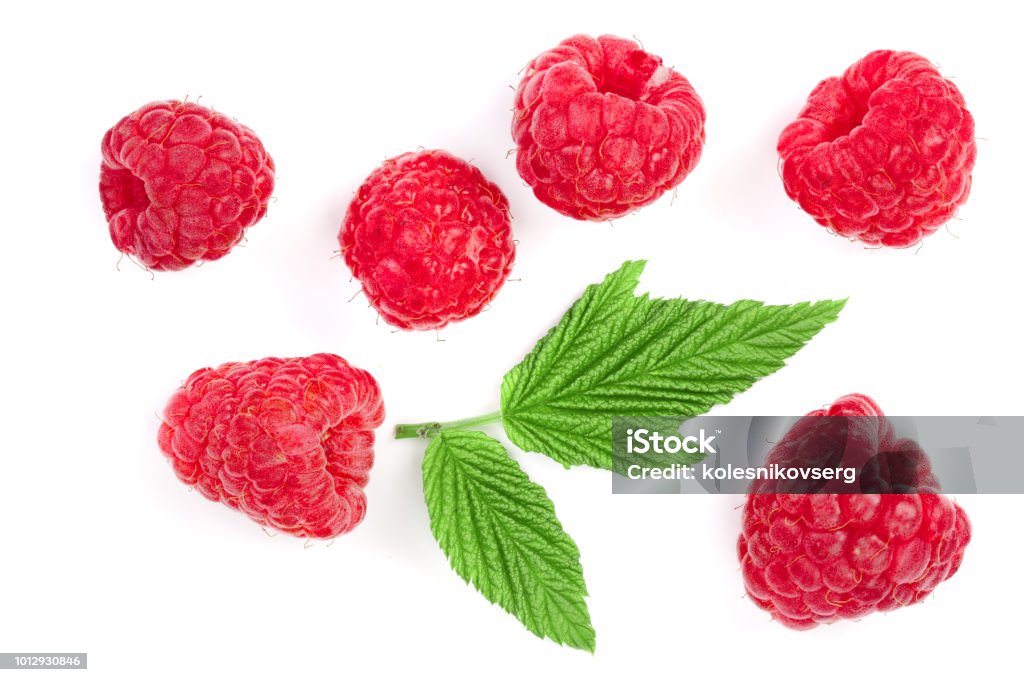 Raspberry Flat Lay Raspberries With Leaves Isolated On White Background Top View Flat Lay ...