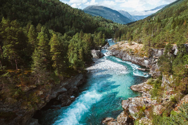 istock Amazing mountain river in Norway. landscape. Turquoise River. Nature 1012945898