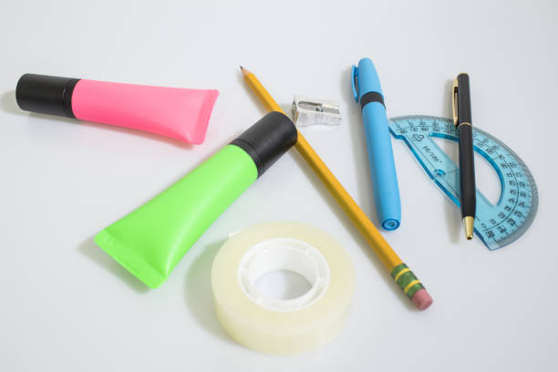 istock Set stationery products isoatedin a white background composition 1012964156