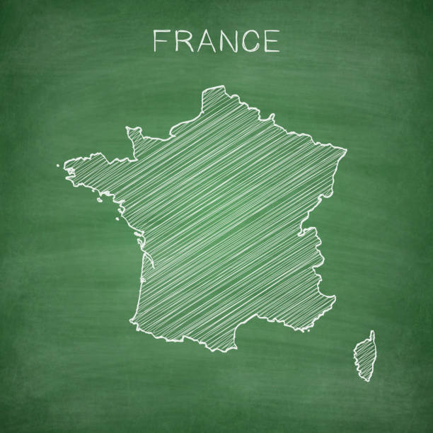 ilustraciones, imágenes clip art, dibujos animados e iconos de stock de mapa de francia dibujado en la pizarra - pizarra - blackboard green backgrounds education
