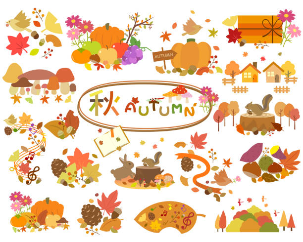 jesienny design1 - chestnut autumn september leaf stock illustrations