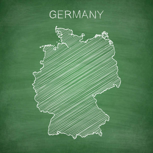 ilustraciones, imágenes clip art, dibujos animados e iconos de stock de alemania mapa dibujado en la pizarra - pizarra - blackboard green backgrounds education