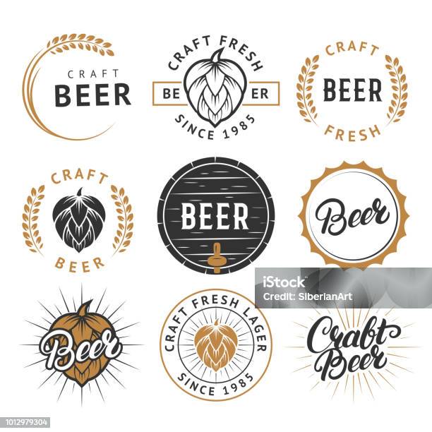 Jeu De Vintage Bières Artisanales Étiquettes Badges Vectorielles Vecteurs libres de droits et plus d'images vectorielles de Bière