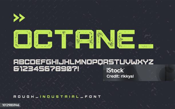 Vector Rough Industrial Style Display Font Modern Blocky Typeface Futuristic Uppercase Letters And Numbers Alphabet Stock Illustration - Download Image Now