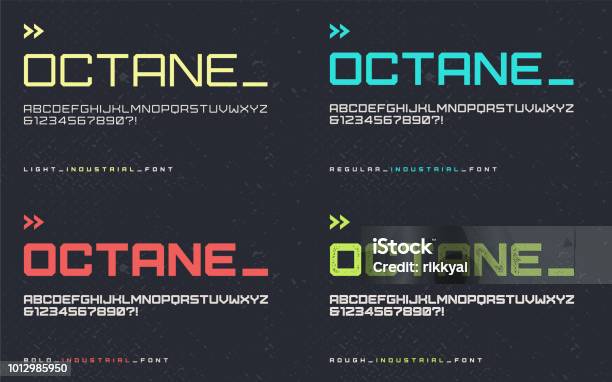 Vector Light Regular Bold And Rough Industrial Style Display Font Blocky Typeface Futuristic Uppercase Letters And Numbers Alphabet Stock Illustration - Download Image Now