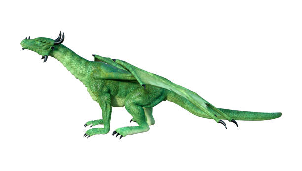 istock 3D illustration green fairy tale dragon on white 1012988684