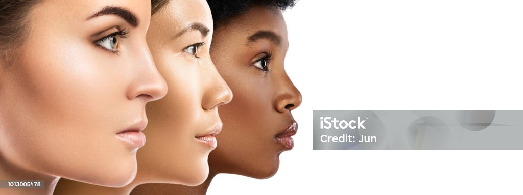 Different ethnicity women - Caucasian, African, Asian. Multi-ethnic beauty. Different ethnicity women - Caucasian, African, Asian. Beauty Stock Photo