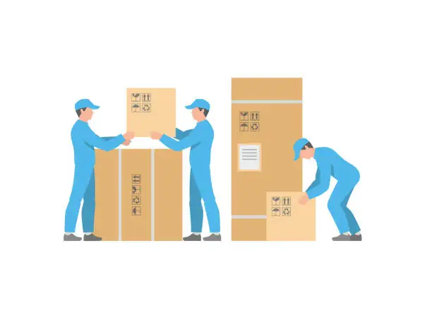 Vector illustration of Men Delivery service with boxes